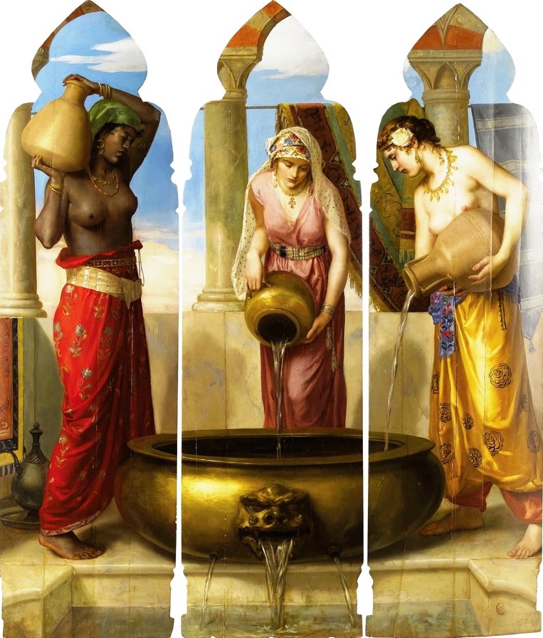 триптих европа. азия. африка - люди. акварель - оригинал