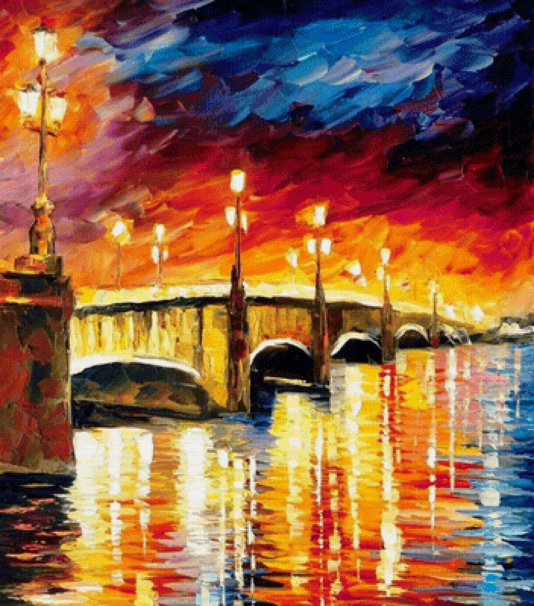 мост - мост. фонари. акварель - предпросмотр