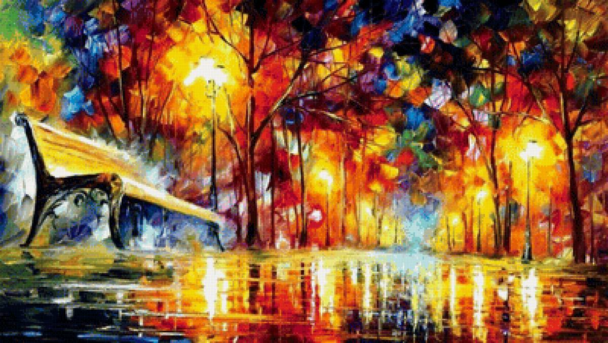 скамейка в парке - акварель - предпросмотр