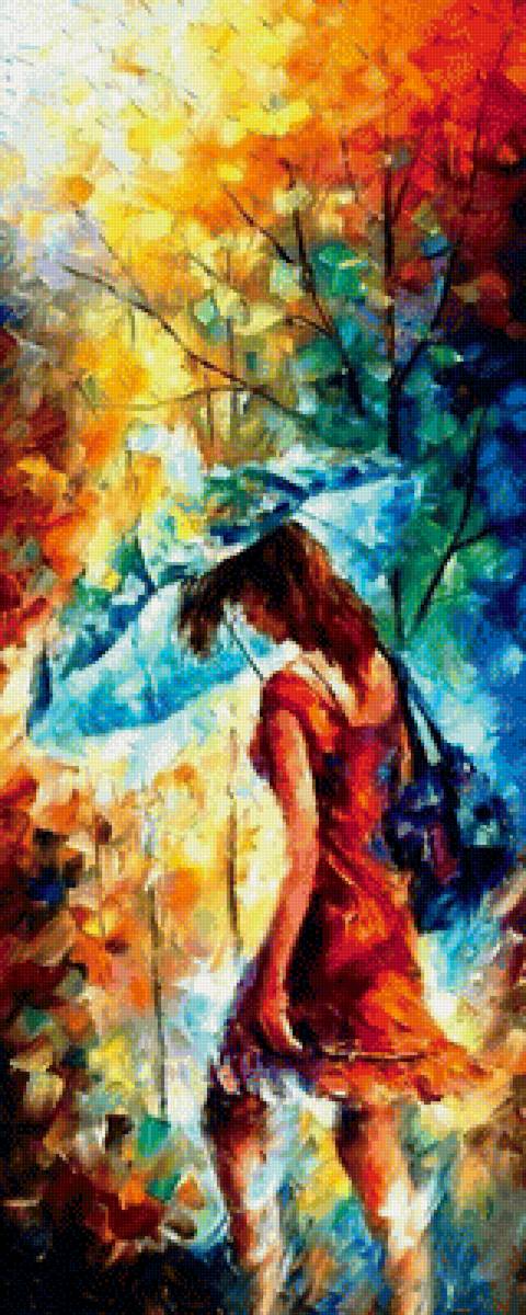 девушка под зонтом - люди. акварель - предпросмотр