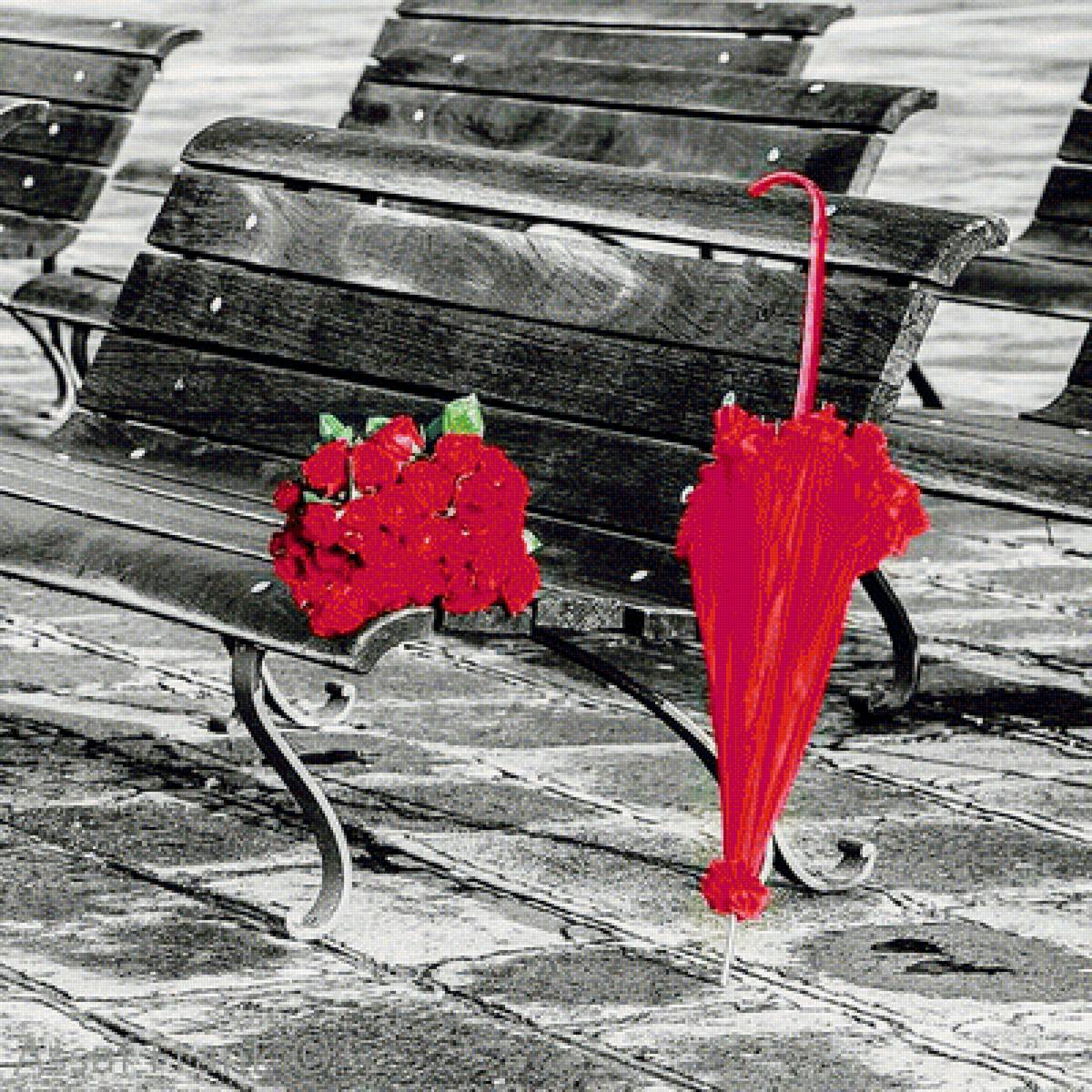 скамейка в парке - цветы - предпросмотр