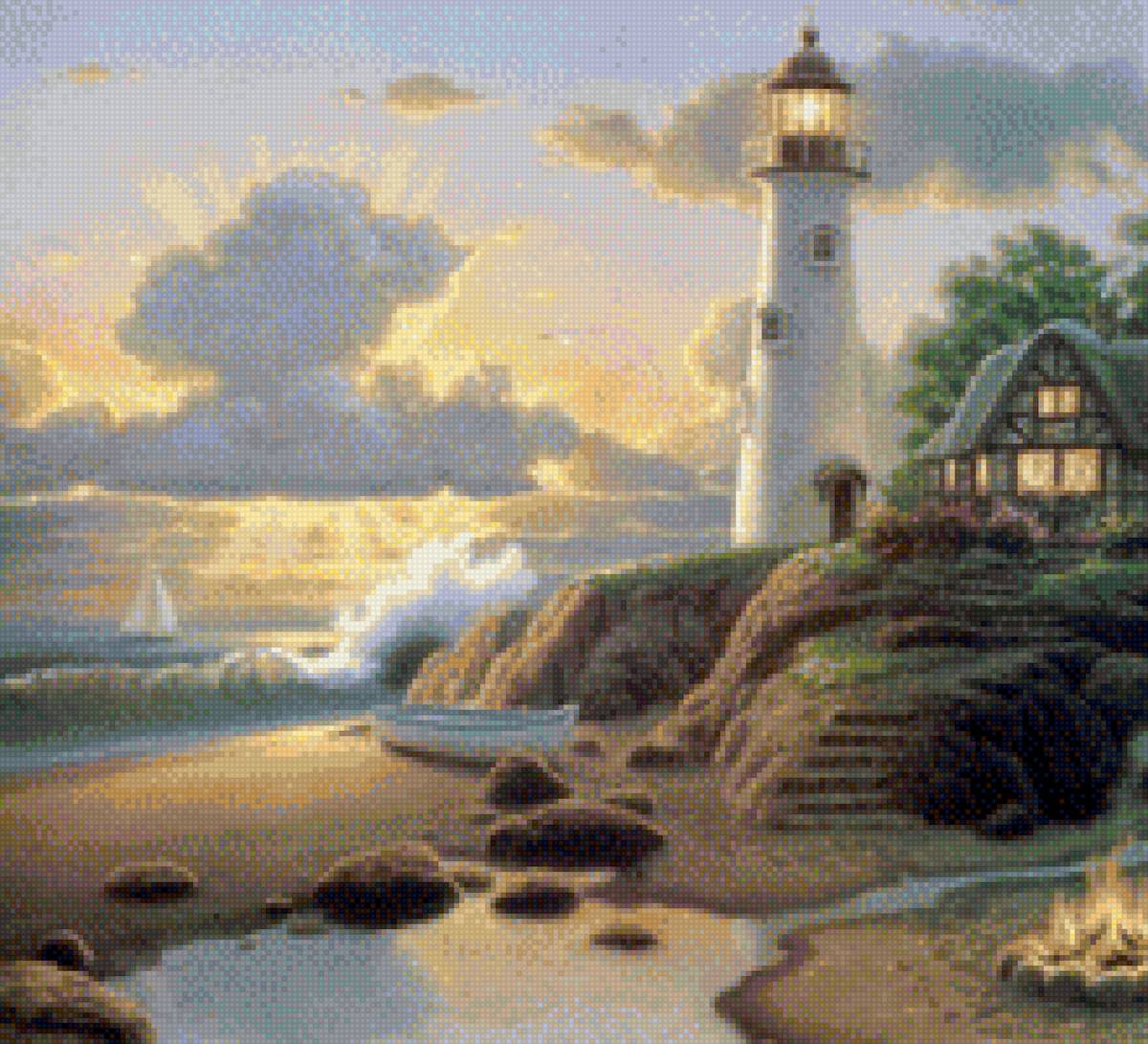 Маяк у моря - маяк, пейзаж, море - предпросмотр