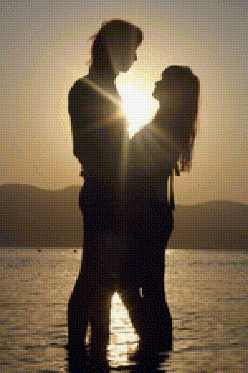 Летнее утро - пара, стлуэты, море, восход - предпросмотр