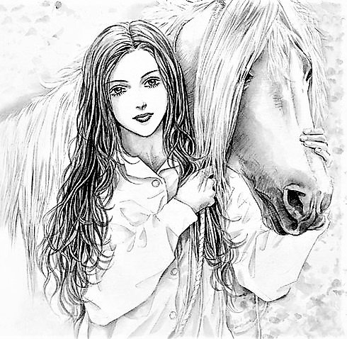 девушка с лошадью - рисунок - оригинал