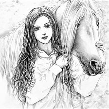 Оригинал схемы вышивки «девушка с лошадью» (№1688622)