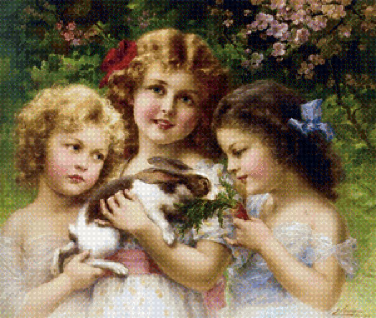 Девочки с кроликом - дети, эмиль вернон, ретро дети - предпросмотр