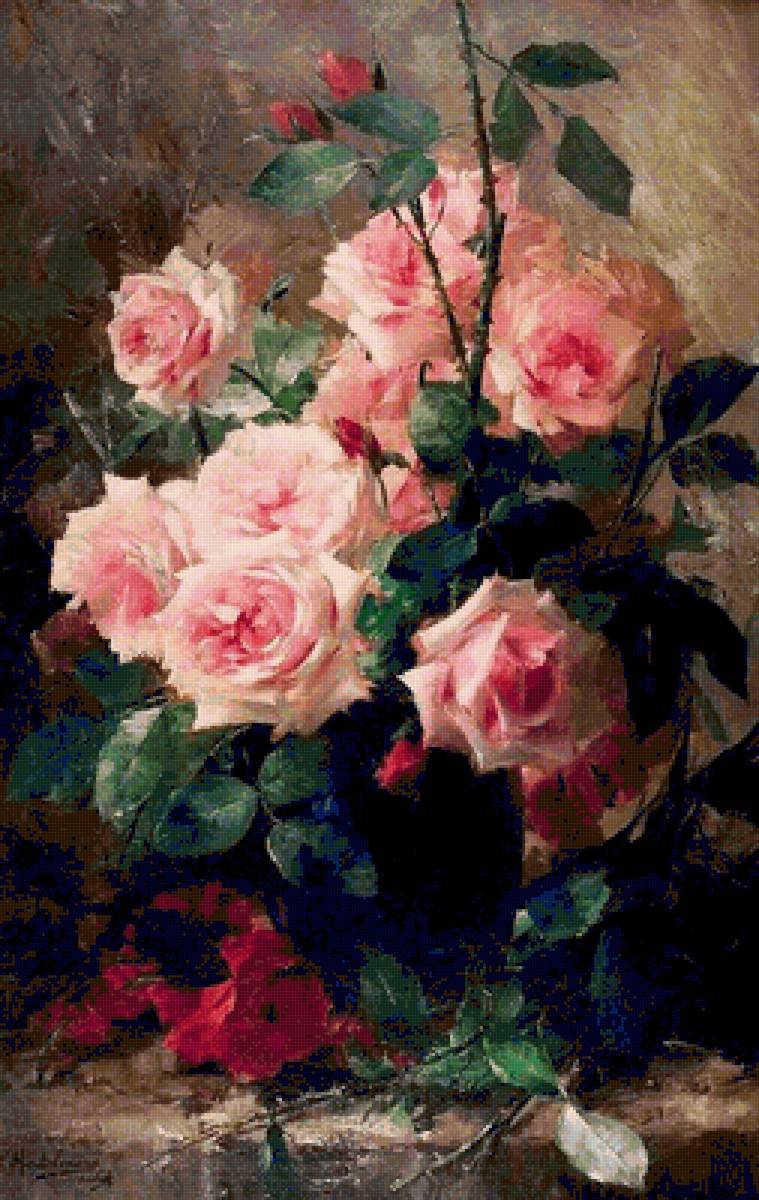 худ. Оксана Кравченко - живопись, натюрморт, ваза, розы, букет, цветы - предпросмотр
