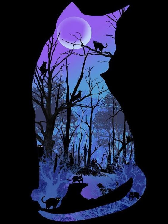 Мир животных - мир, арт, ночь, кот - оригинал