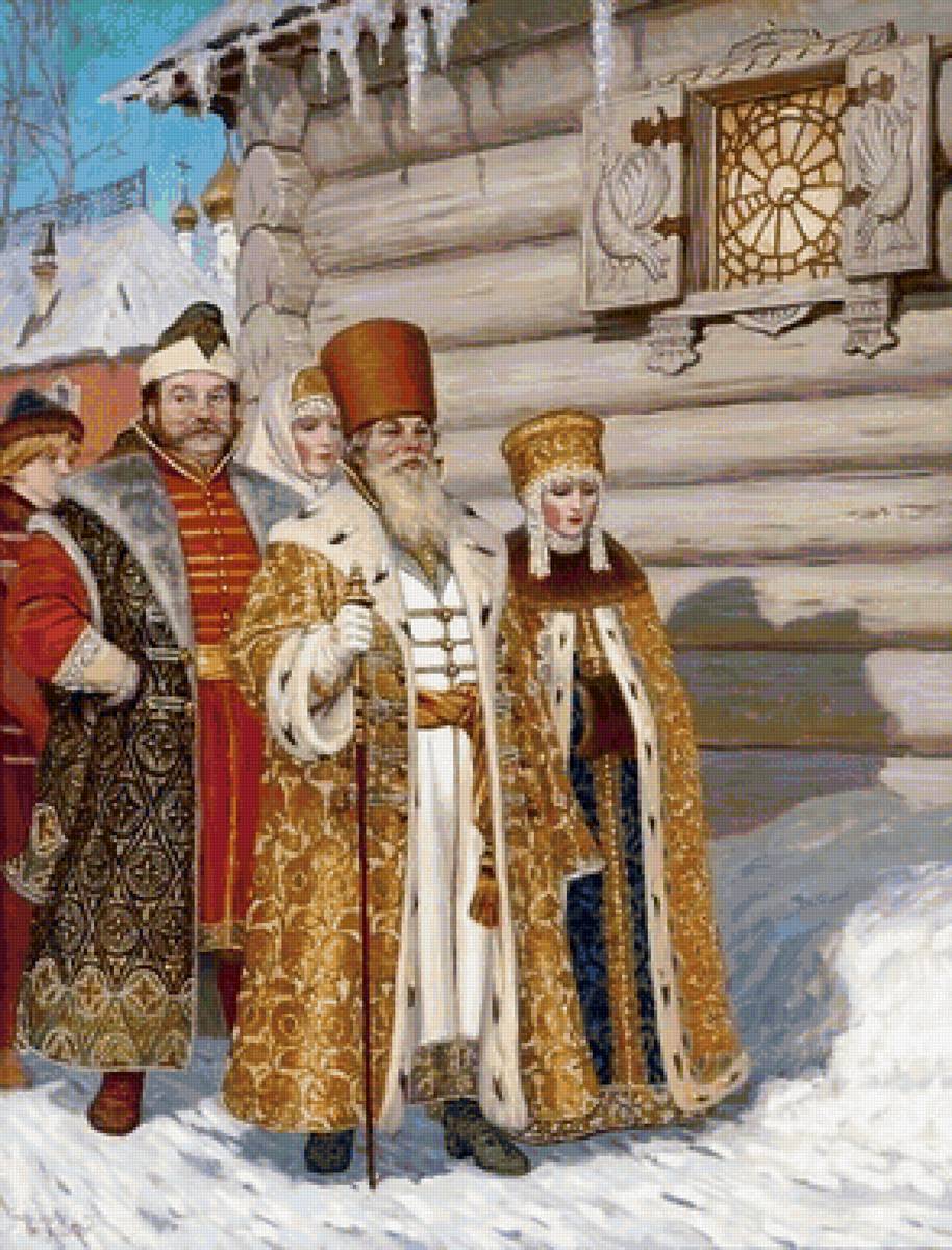 На прогулке - люди, зима, живопись - предпросмотр