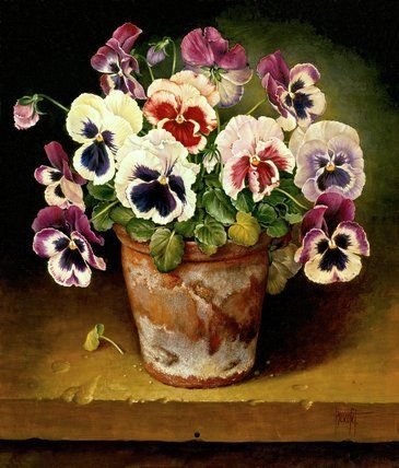 Анютины глазки - живопись, натюрморт, цветы - оригинал