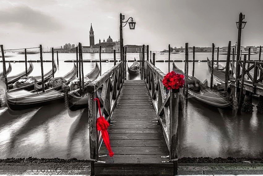 пристань - мост. лодки. цветы - оригинал