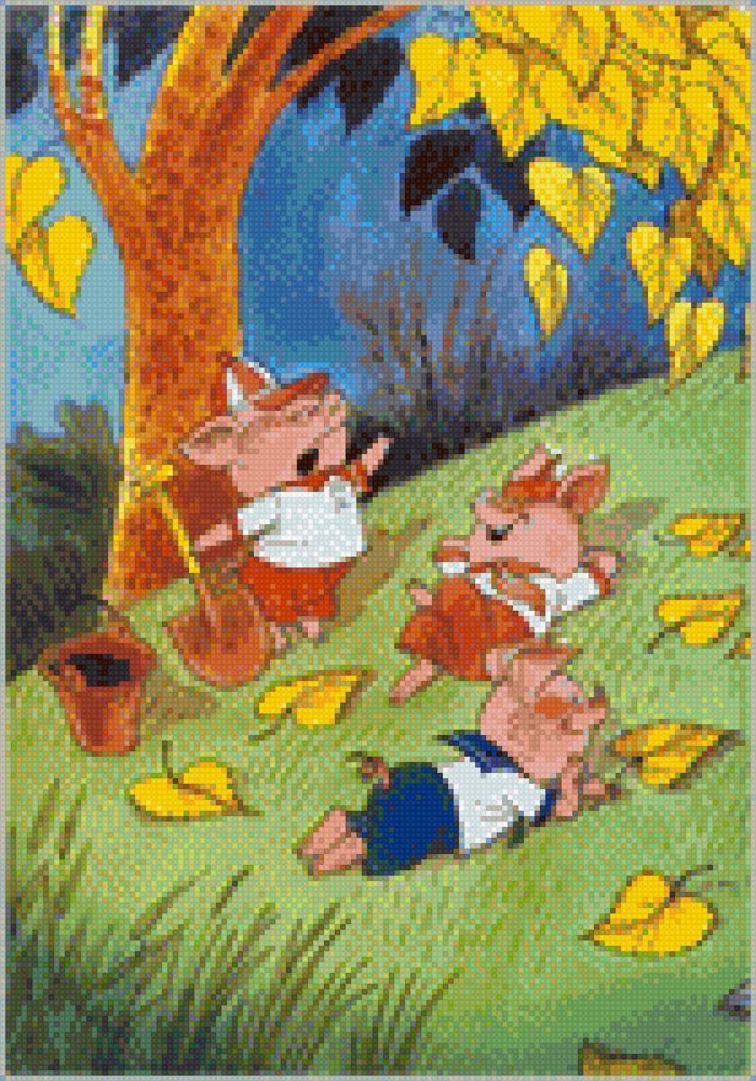 Три поросенка - поросенок, иллюстрации, сказка, осень, дети - предпросмотр