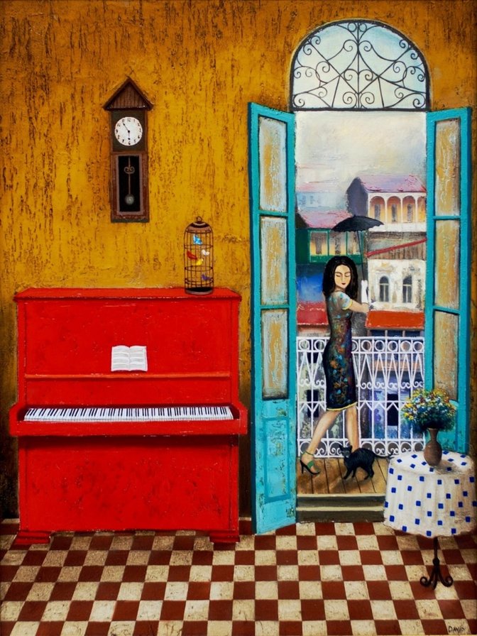 Рояль в кустах - пианино, кошка, девушка - оригинал
