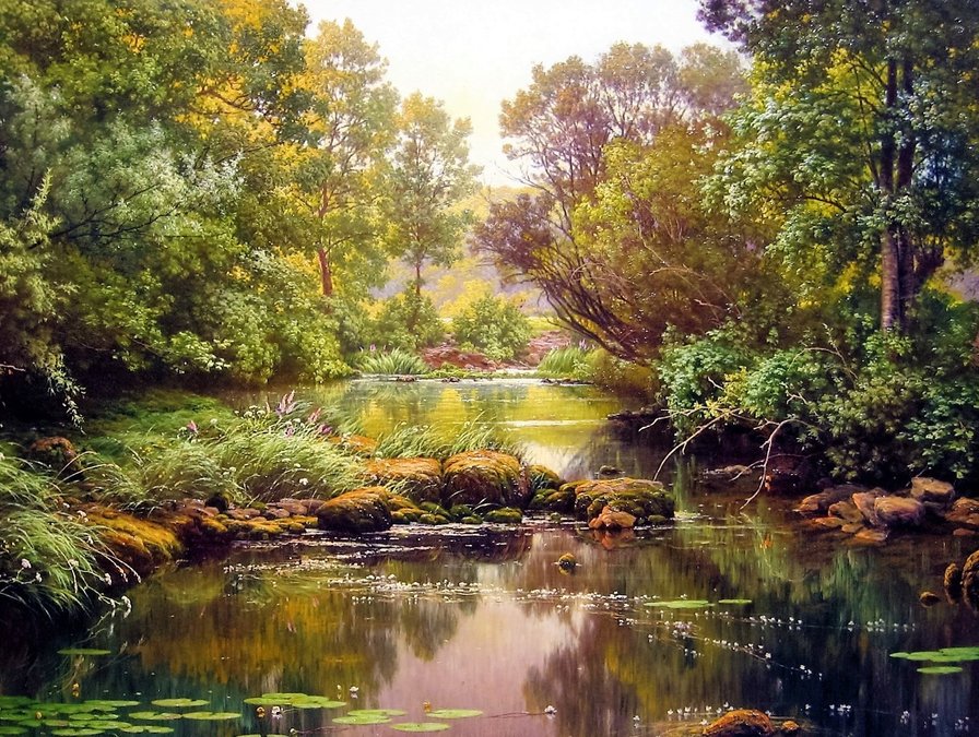 Пруд - картина, пейзаж, лес - оригинал