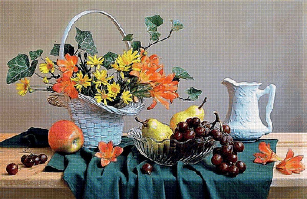 2 натюрморт - цветы, живопись, картина, фрукты, натюрморт - предпросмотр