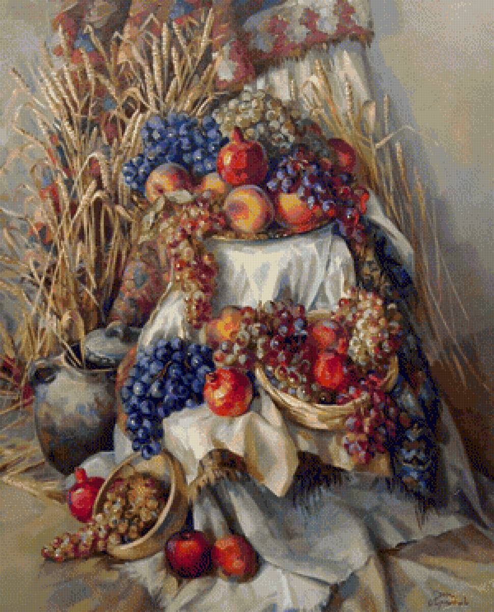 Натюрморт по картине Меружана Хачатряна - виноград, гранат - предпросмотр