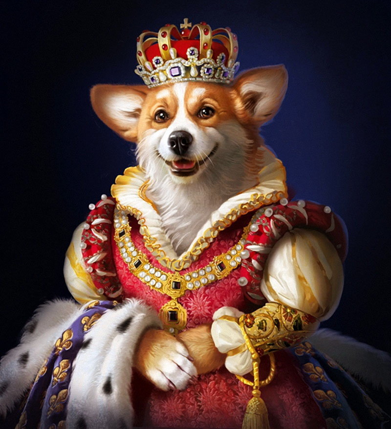 Королева - собаки, собаки в исторических костюмах - оригинал