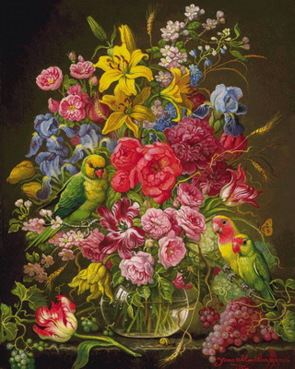 zátišie kvety,vtáci - предпросмотр