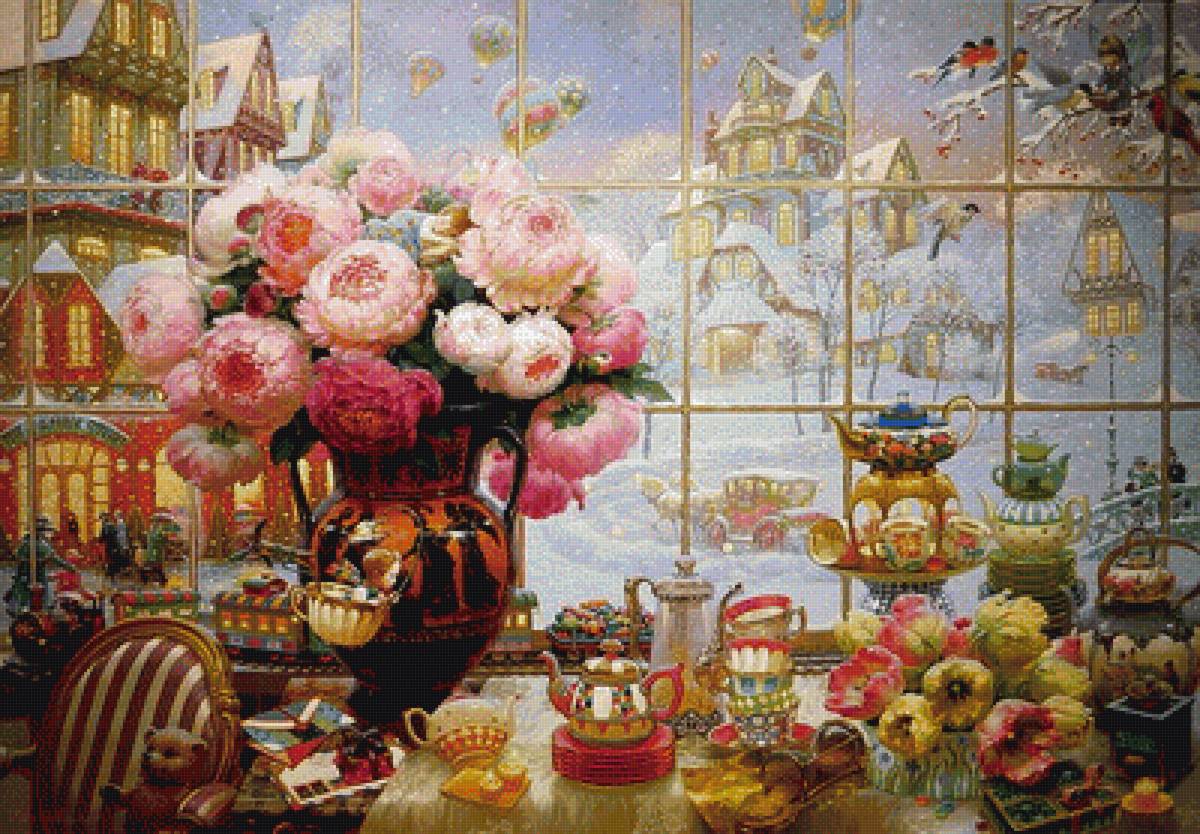 У окна - цветы, у окна, натюрморт - предпросмотр