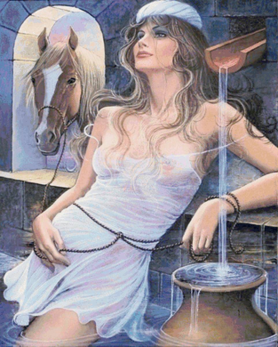 №1699932 - живопись, девушка, лошадь - предпросмотр