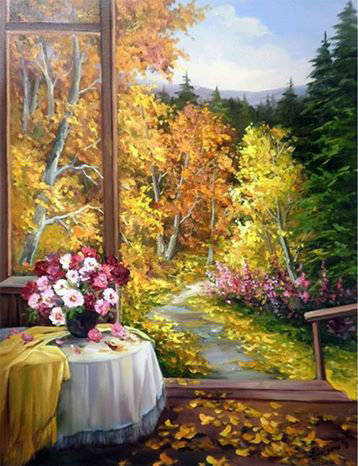 №1700164 - цветы, веранда, осень, пейзаж, лес - оригинал