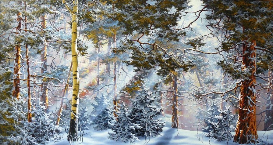Зимний пейзаж - картина, зима, лес - оригинал