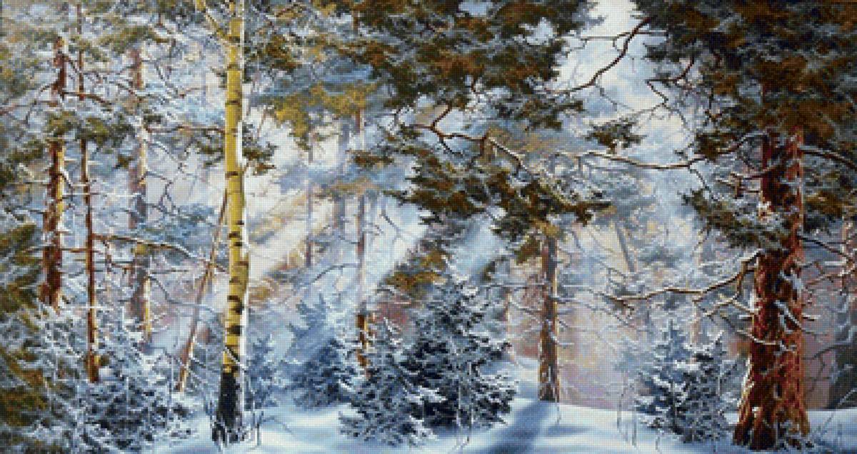Зимний пейзаж - зима, картина, лес - предпросмотр