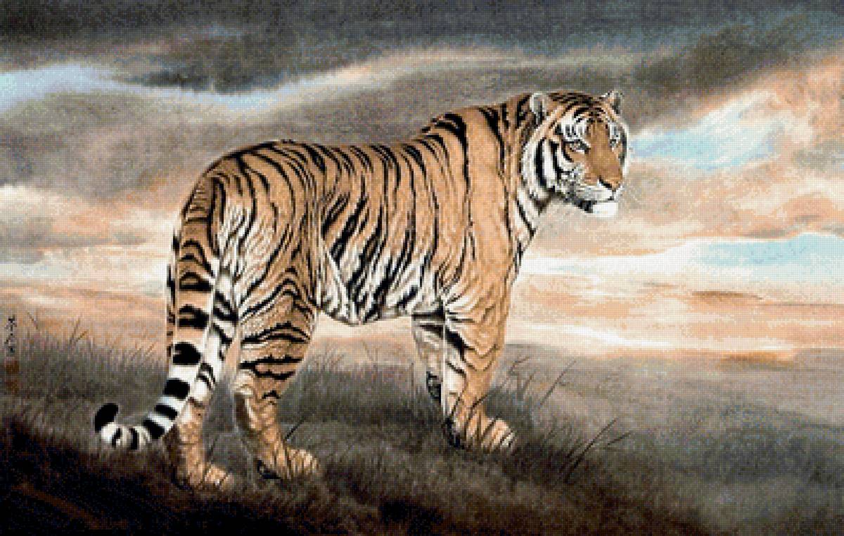 Тигр (гохуа) - тигры, тигр, дикие хищные кошки, животные, природа, гохуа - предпросмотр