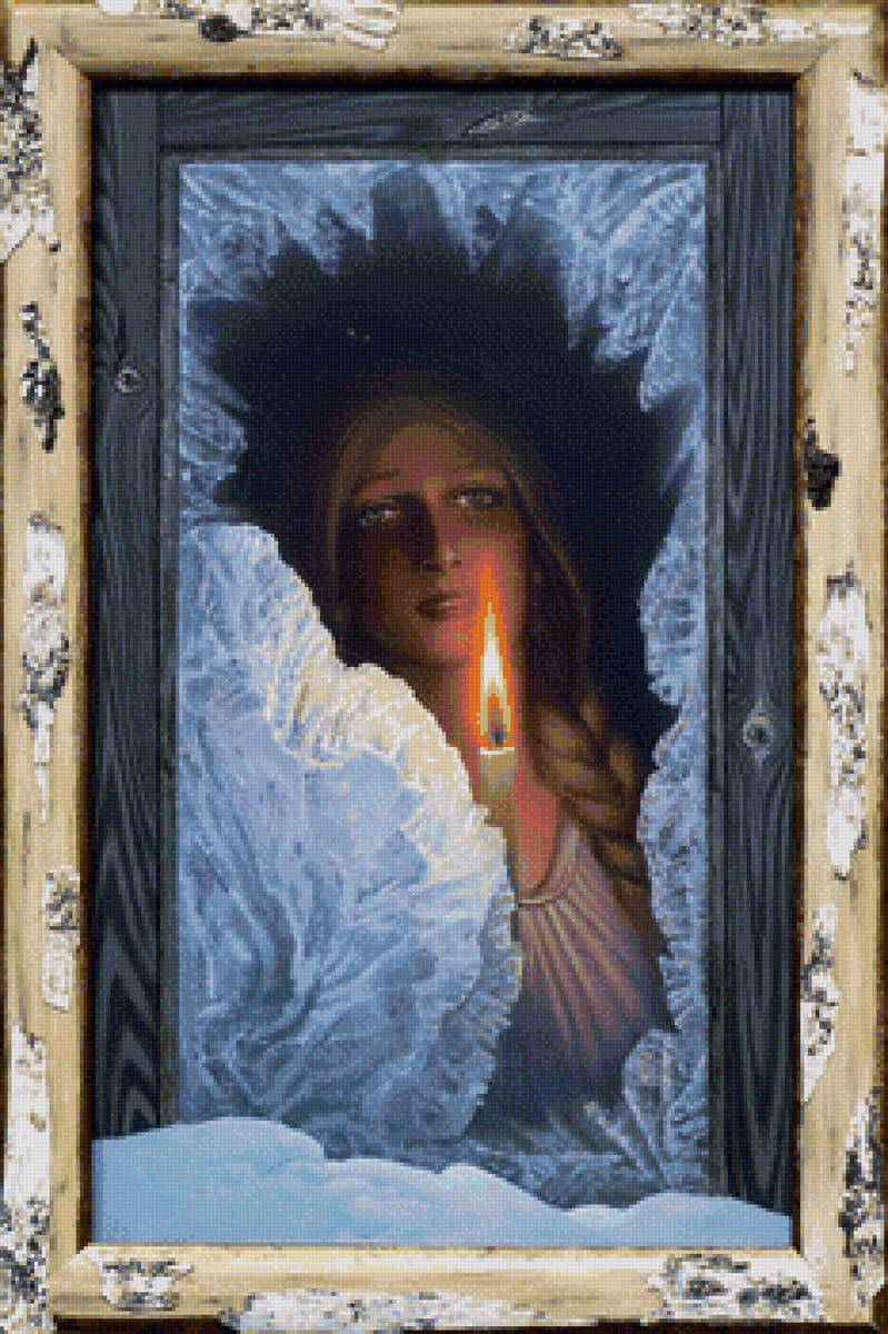 ожидание - девушка, иней, свеча - предпросмотр