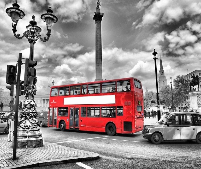 Лондон - черно-белый, автобус, города - оригинал