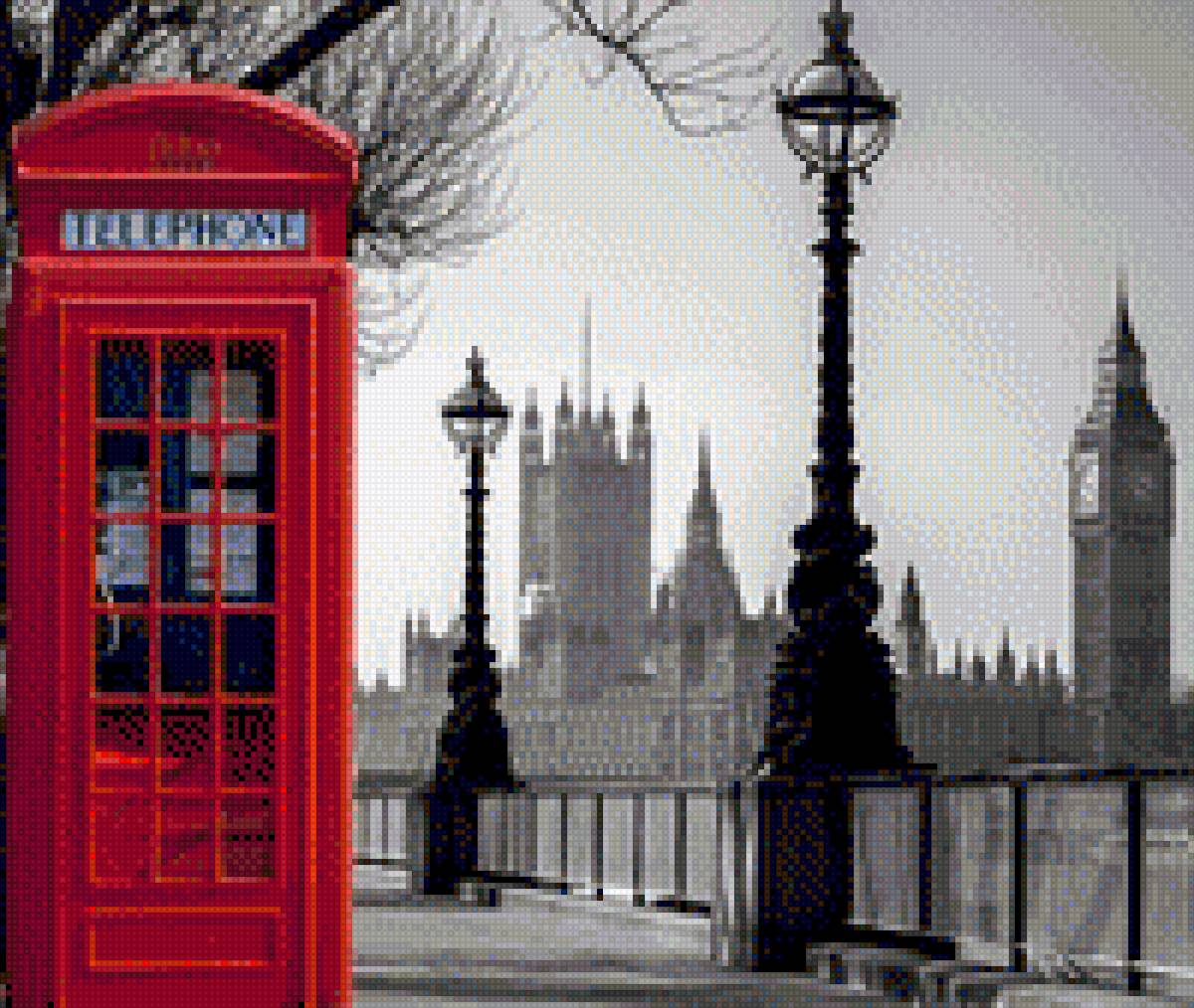 Лондон - черно-белый, телефонная будка, города - предпросмотр