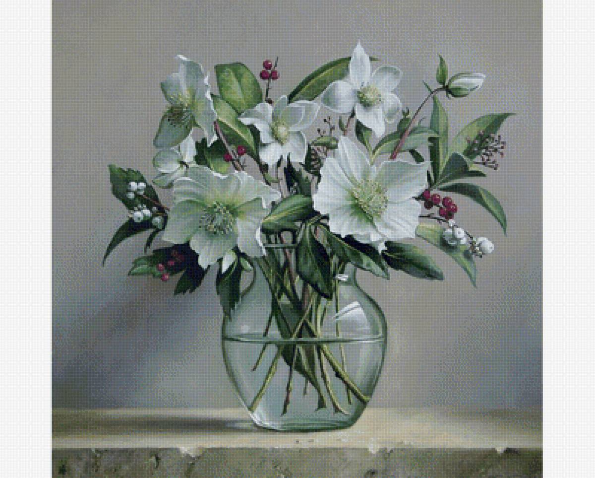 Цветы в вазе - белые цветы, цветы, ваза - предпросмотр