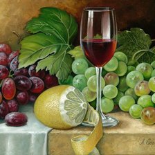 Оригинал схемы вышивки «Натюрморт с вином и виноградом» (№1704609)
