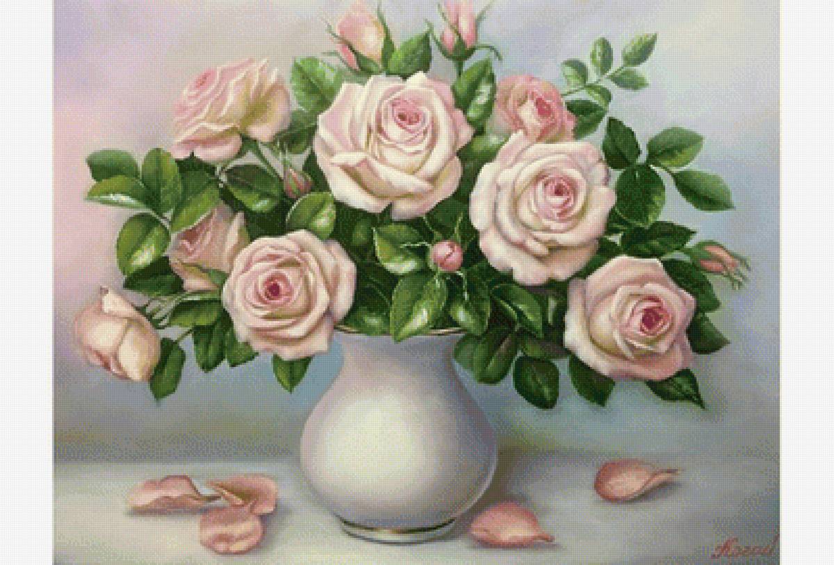 Розы в вазе - розовые розы, цветы. ваза, букет - предпросмотр