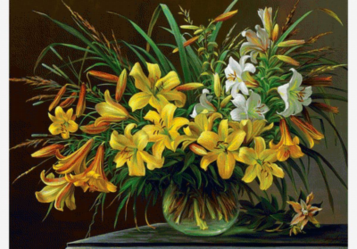 Букет в вазе - цветы, лилии, желтые лилии - предпросмотр