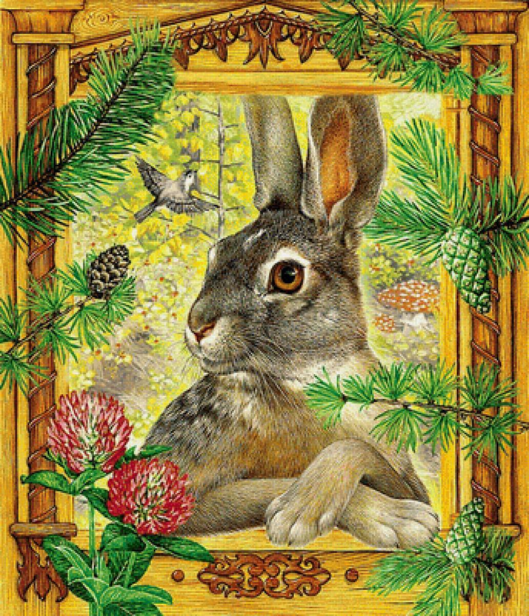 взгляд зайца - животные, картина, природа - предпросмотр