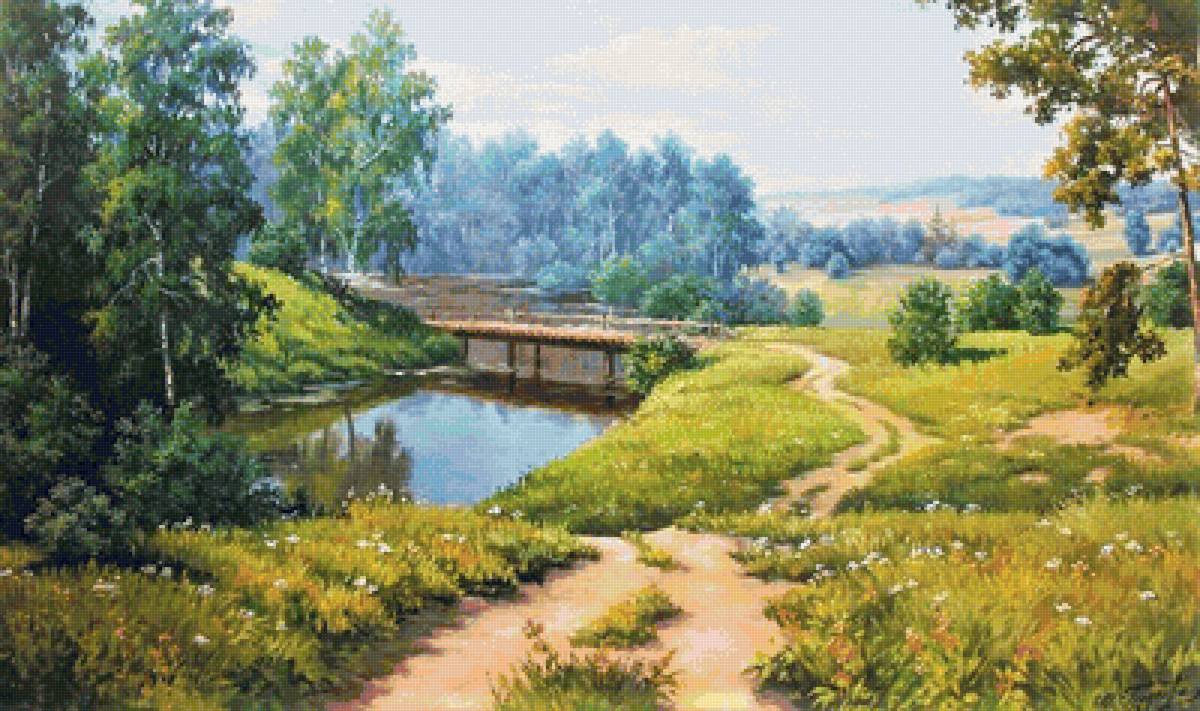 Летний пейзаж - живопись, лето, природа, картина - предпросмотр