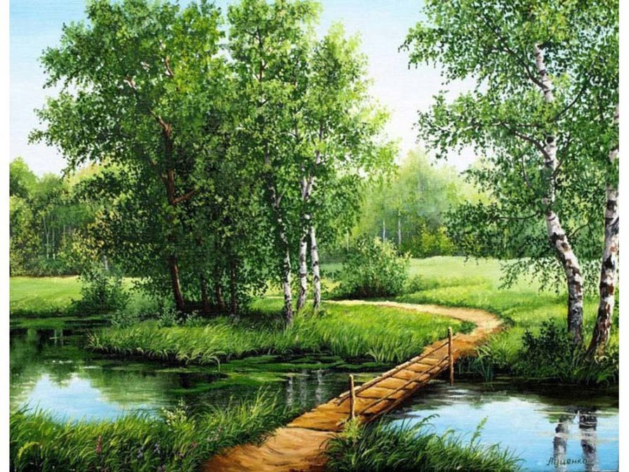 мостик - вода, мостик, лето - оригинал