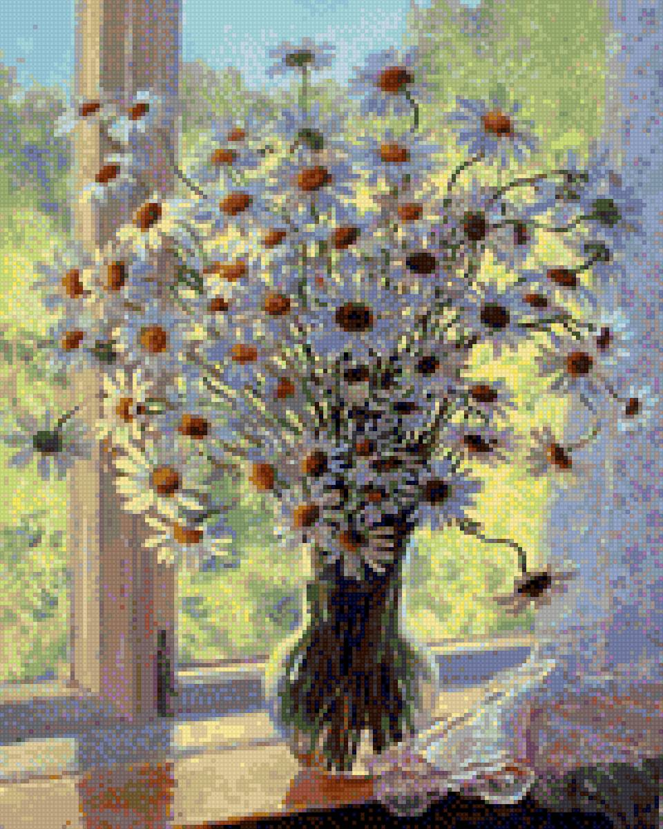 Ромашки на окне - ромашки, окно, букет - предпросмотр