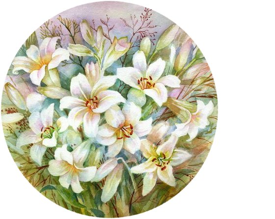 Лилии - цветы, букет, белые лилии, акварель - оригинал
