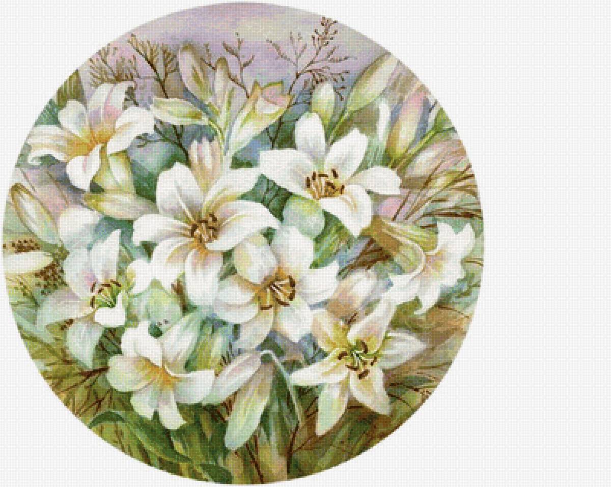 Лилии - букет, цветы, акварель, белые лилии - предпросмотр