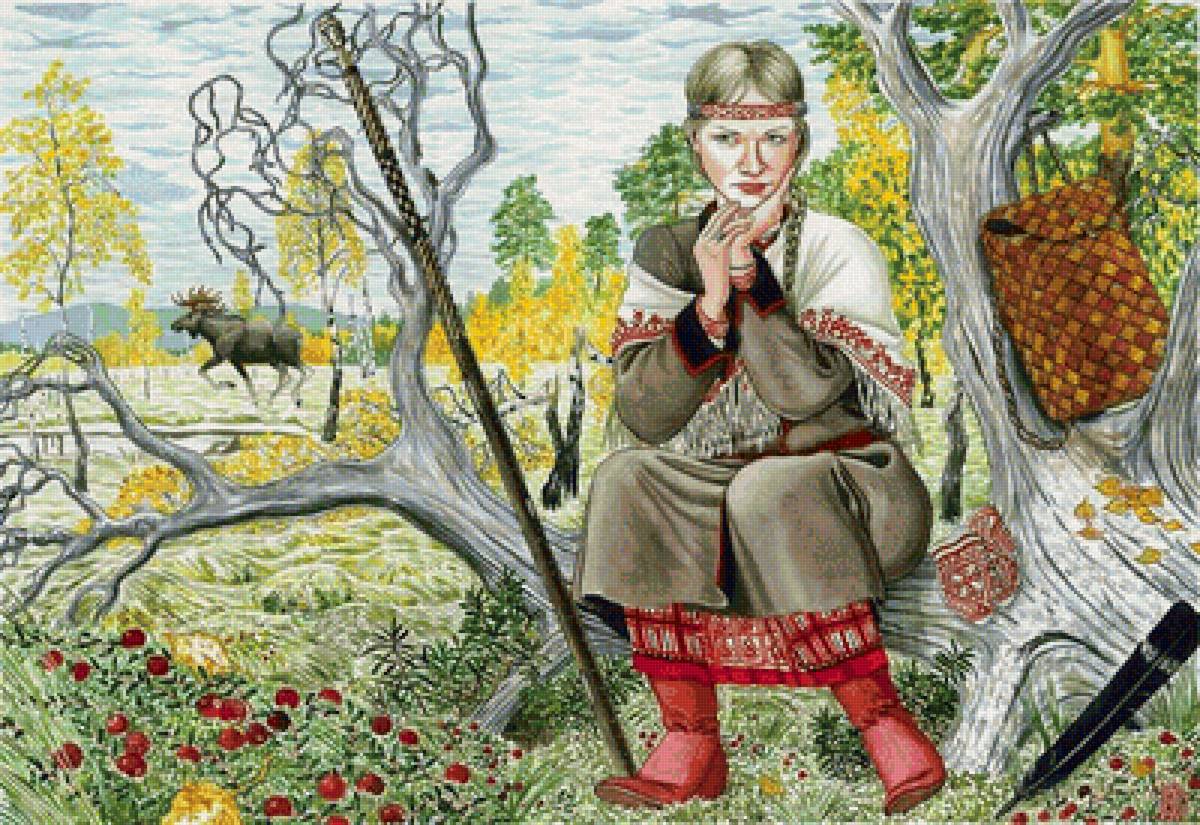 на опушке - картина, люди, природа - предпросмотр