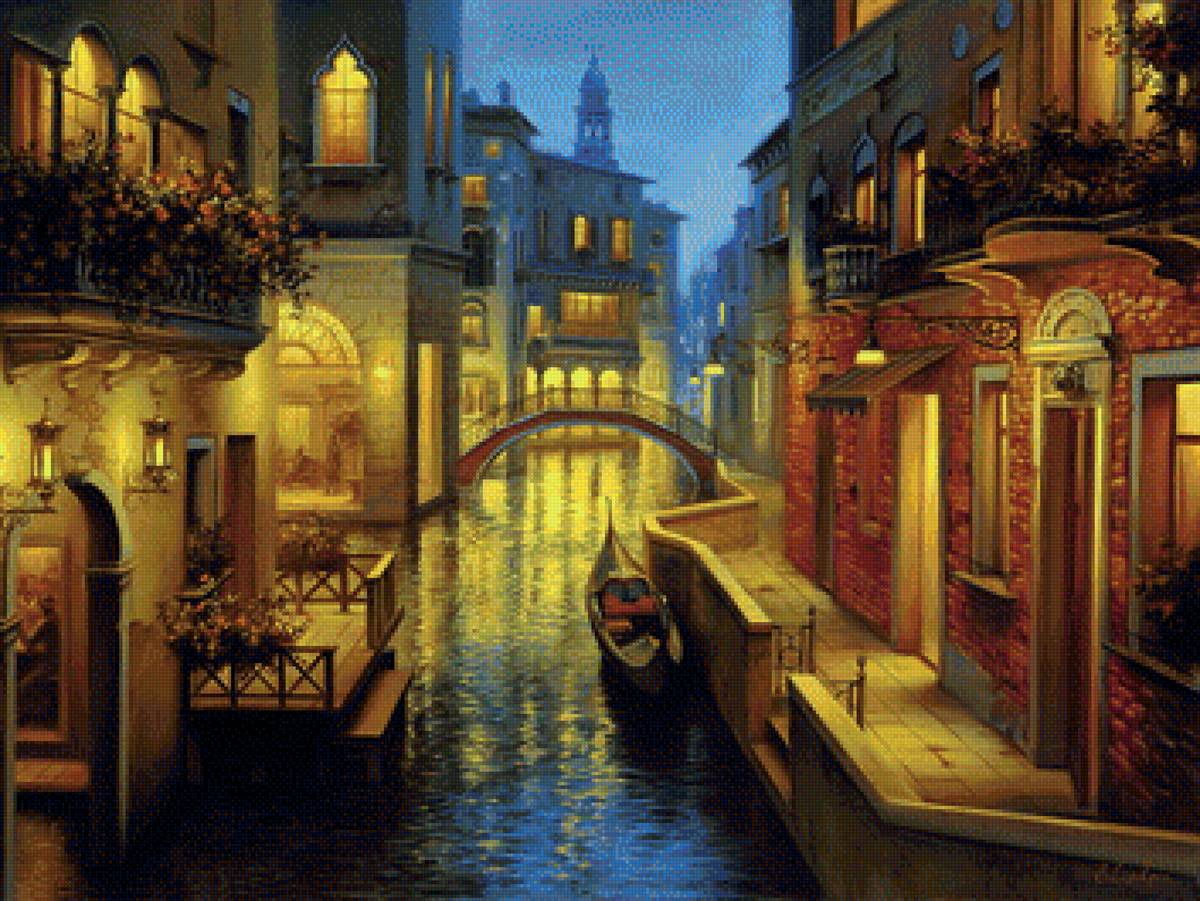 Венеция ночью - канал, венеция, лодка - предпросмотр