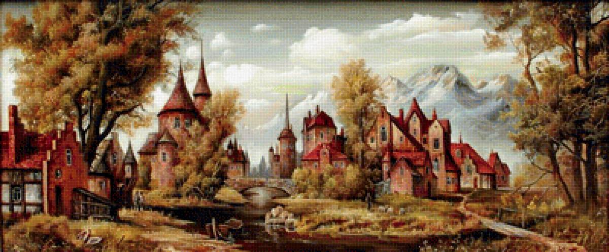 старая картина - картина, городок - предпросмотр