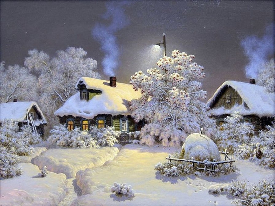 деревенька зимой - снег, зима, деревня - оригинал