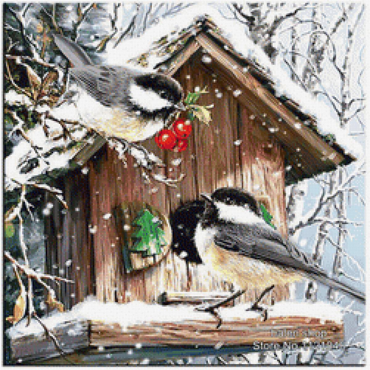 птичья любовь - зима, птицы, домик - предпросмотр