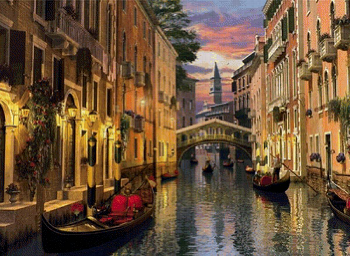 Венеция ночью - лодка, венеция, каналы - предпросмотр