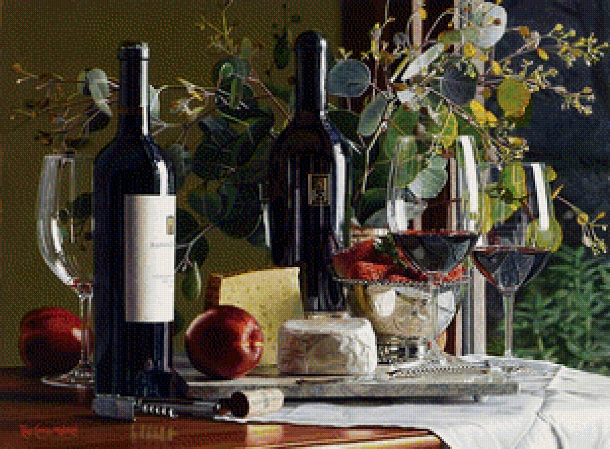 красное вино - сыр, фрукты, бутылка - предпросмотр