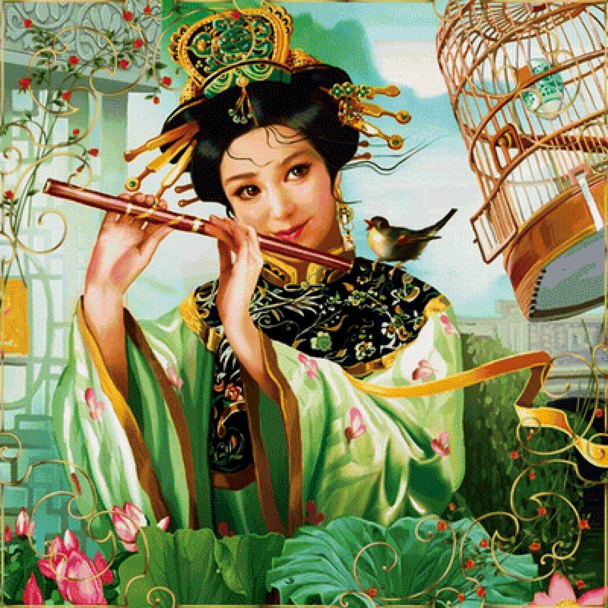 волшебная флейта - люди. акварель - предпросмотр