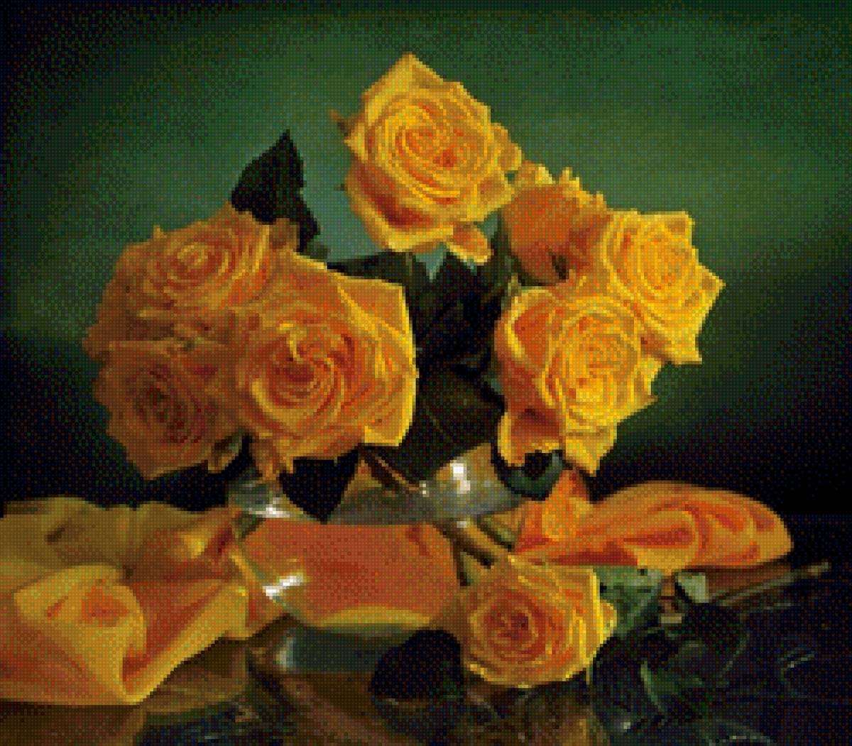 солнечные розы - цветы, старина, ваза - предпросмотр